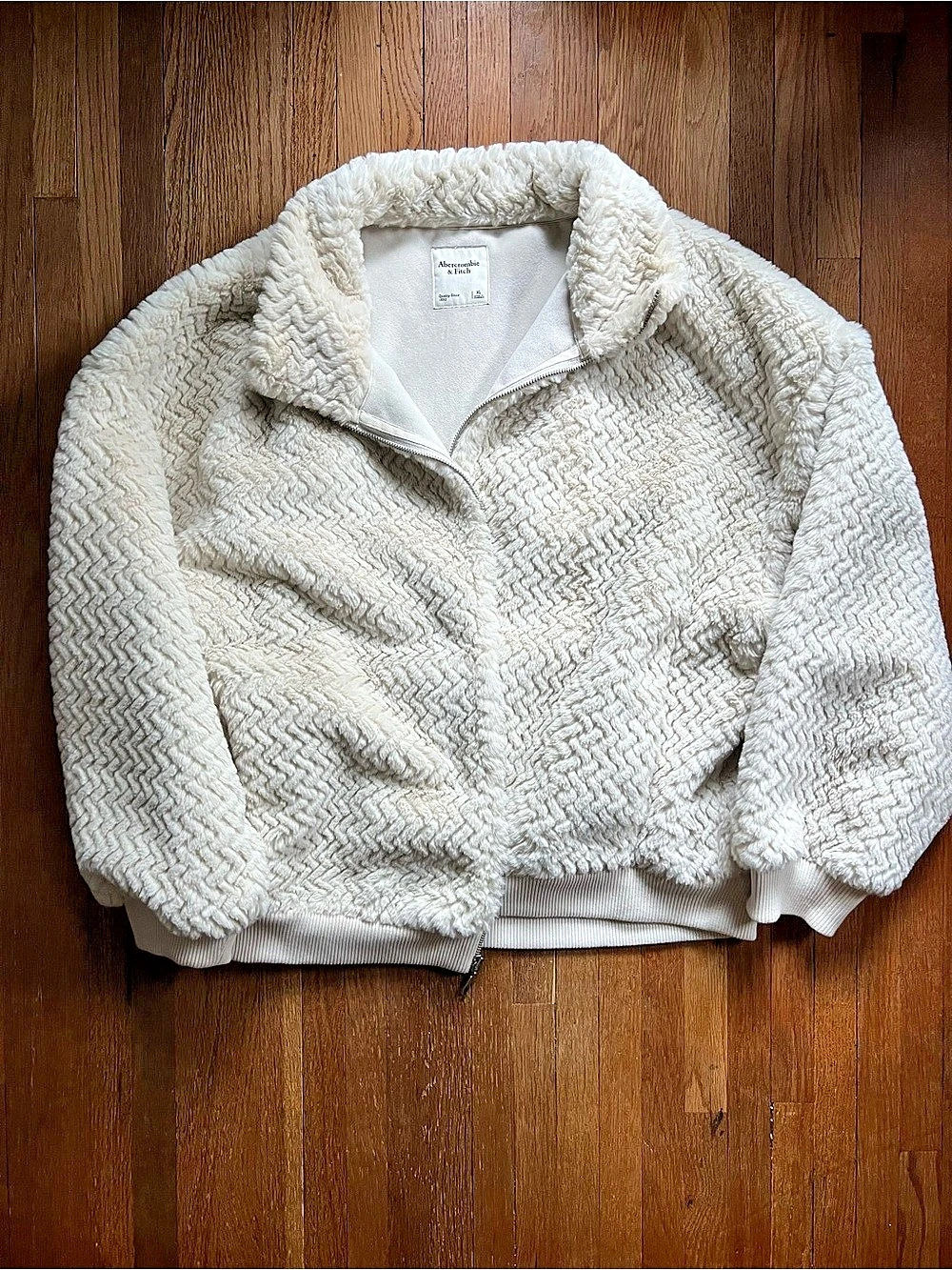 Abercrombie Faux Fur Herringbone Bomber Jacket with Front Pockets